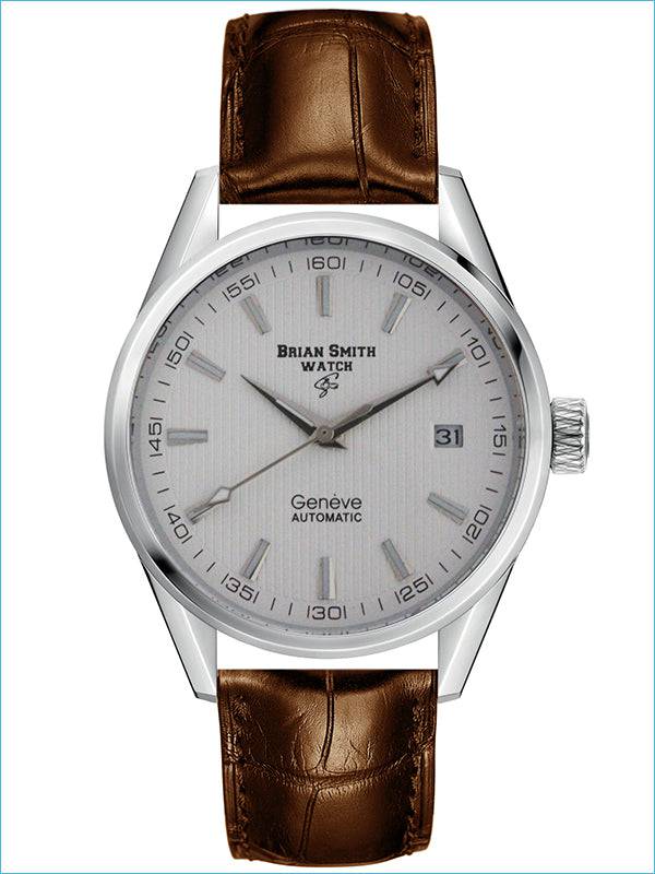 BRIAN SMITH - AUTOMATIC GENEVE BROWN/WHITE/SILVER WATCH - 1702 BRIAN SMITH - AUTOMATIC GENEVE BROWN/WHITE/SILVER WATCH - 1702